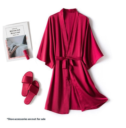 Women's Solid Color Light Luxury Silk Bathrobe