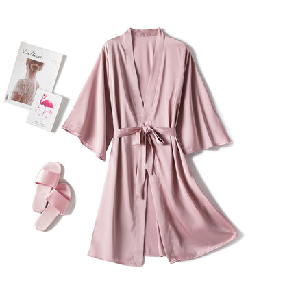 Women's Solid Color Light Luxury Silk Bathrobe