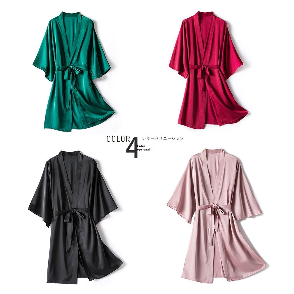 Women's Solid Color Light Luxury Silk Bathrobe