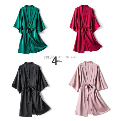 Women's Solid Color Light Luxury Silk Bathrobe