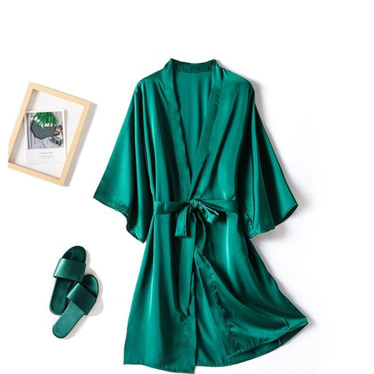 Women's Solid Color Light Luxury Silk Bathrobe
