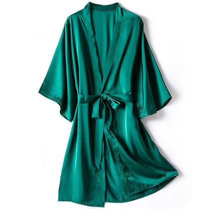 Women's Solid Color Light Luxury Silk Bathrobe