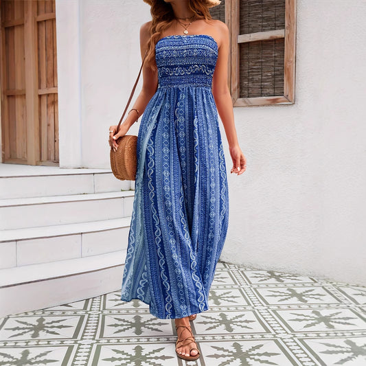 Stomach Blanket Ethnic Style Tube Top Wide Leg Jumpsuit
